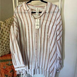 Women’s  Striped Shirt - White and Brown